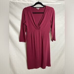 Garnet Hill Faux Wrap Jersey Knit Long‎ Sleeve Mini Dress Burgundy Women’s small